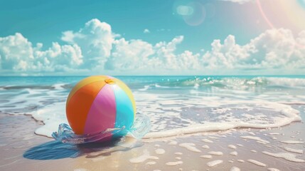 Obraz premium Summer holidays background with colorful beach ball floating and copy space