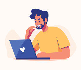 a man sits in a chair with a laptop social media manager
