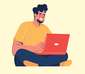 a man sits in a chair with a laptop social media manager