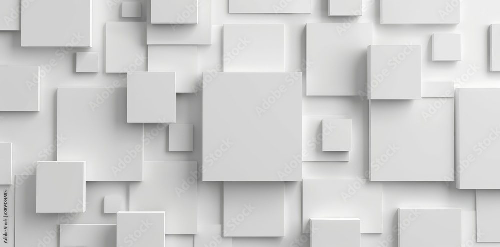 Poster an overhead flat lay of random rotated white planes with a geometrical background