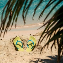Obraz premium Tropical Serenity: Flip-Flops on a Sunny Beach