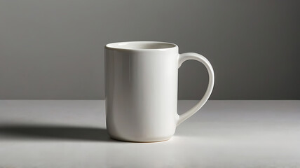 Obraz premium A white ceramic coffee mug on a plain white background, with a subtle shadow to add depth
