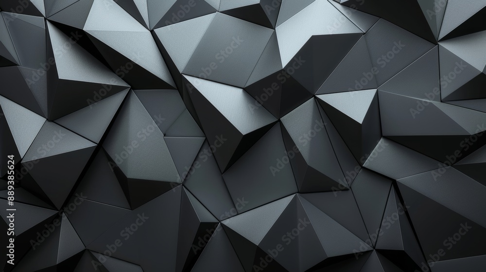 Poster 3d wall created with triangular tiles. concrete, futuristic background made from polished blocks. 3d