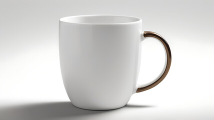 A white ceramic coffee mug on a plain white background, with a subtle shadow to add depth