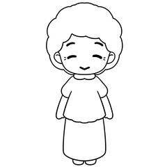 Full body Senior older woman line art illustration hand drawn black outline