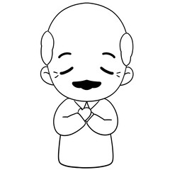 Senior older woman Thank you emotion and smiling face line art illustration hand drawn black outline