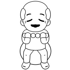 Senior older man doing workout line art illustration hand drawn black outline