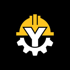 Fototapeta premium CONSTRUCTION LOGO GEAR HELMET VECTOR WITH LETTER Y