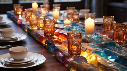 Scandinavian solid wood dining table with epoxy resin top  