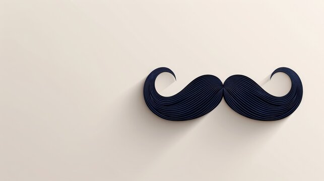 A vibrant flat design illustration of a classic handlebar mustache, black and neatly curled at the ends, on a plain white background.