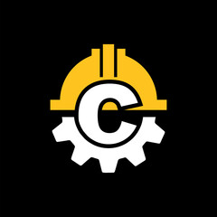 CONSTRUCTION LOGO GEAR HELMET VECTOR WIRH LETTER C