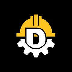 CONSTRUCTION LOGO GEAR HELMET VECTOR WITH LETTER D