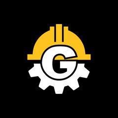 CONSTRUCTION LOGO GEAR HELMET VECTOR WITH LETTER G