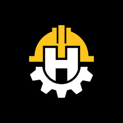 CONSTRUCTION LOGO GEAR HELMET VECTOR WITH LETTER H