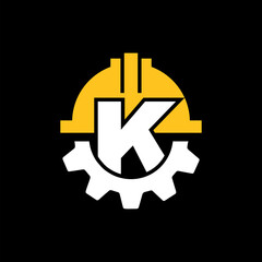 CONSTRUCTION LOGO GEAR HELMET VECTOR WITH LETTER K