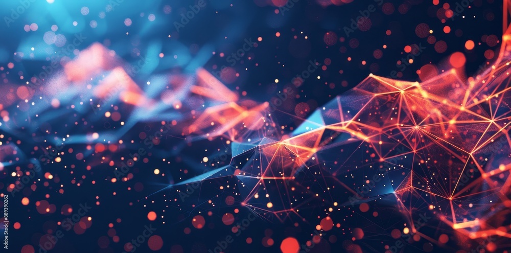 Poster digital polygons with blue and orange gradients: a network grid fusion background wallpaper in 8k cr