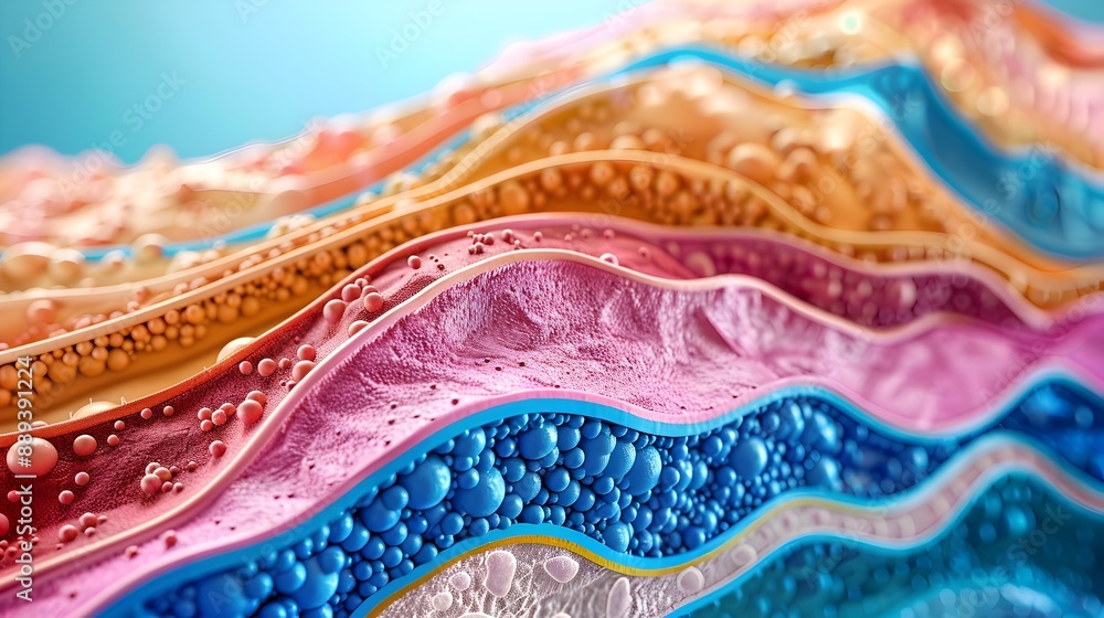 Poster mesmerizing abstract fluid art texture with vibrant gradient waves and curves