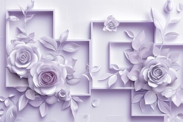 This is a 3D mural modern wallpaper. It features purple rose flowers with squares and decorative background, it's suitable for wall home decor, and it can be generated in ai format.