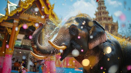 Obraz premium An elephant on Songkran Festival