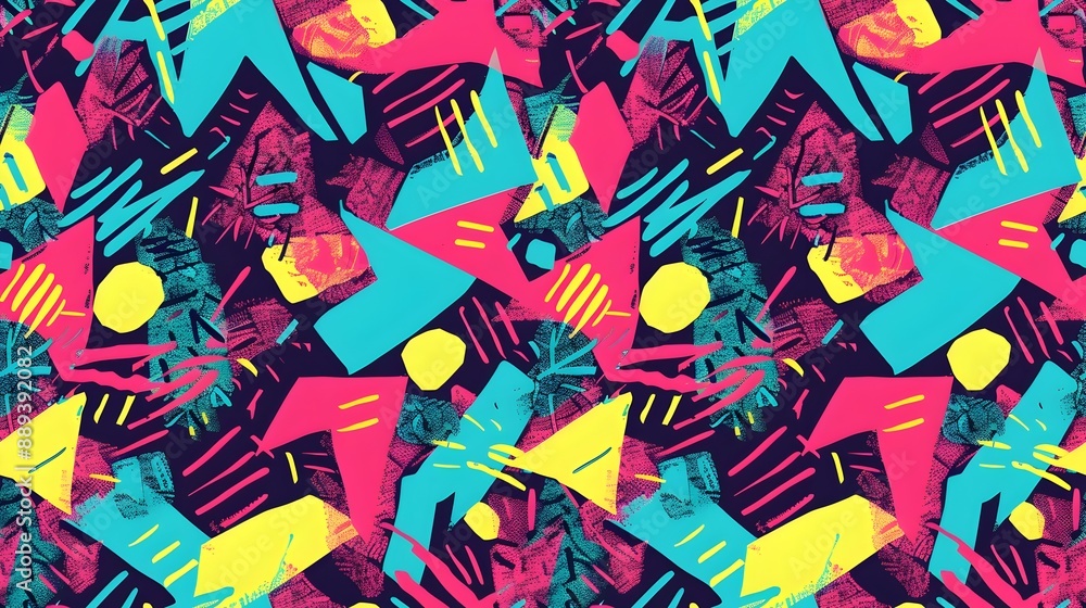 Poster Vibrant Abstract Geometric Retro Pattern in Vibrant Colorful Shapes and Triangles