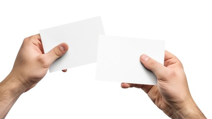 Obraz premium Two hands holding a piece of white paper, suitable for use in illustrations or designs