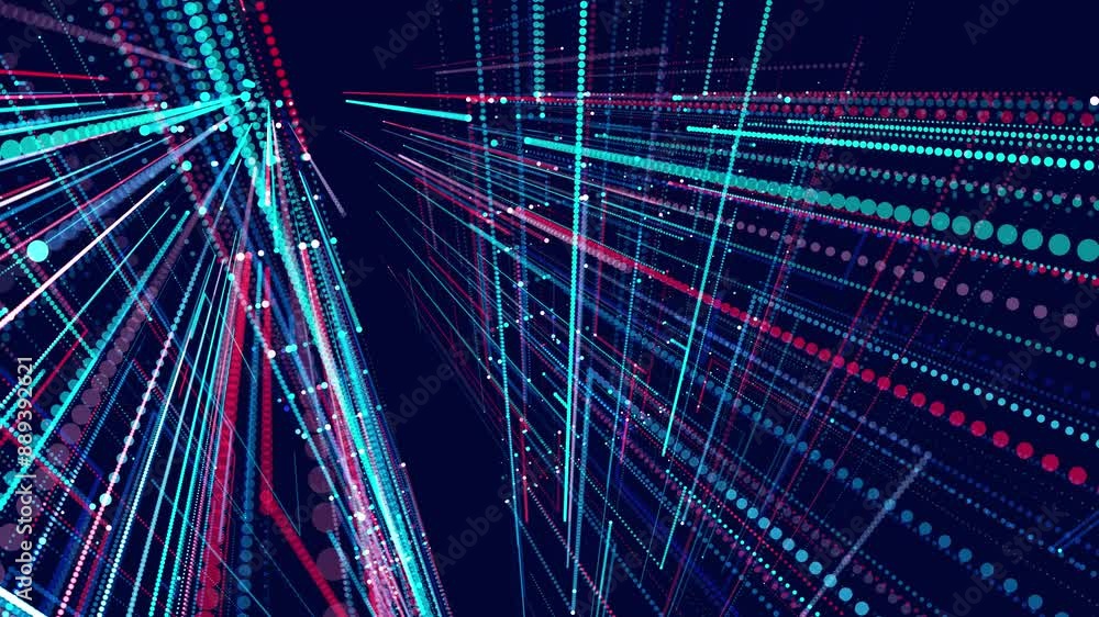 Poster holographic constructions, 3d structures of luminous lines. abstract 3d grids as a high-tech informa