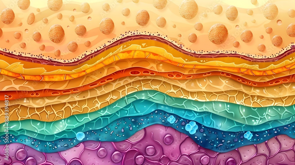 Poster mesmerizing multicolored fluid waves and textures in abstract digital art design