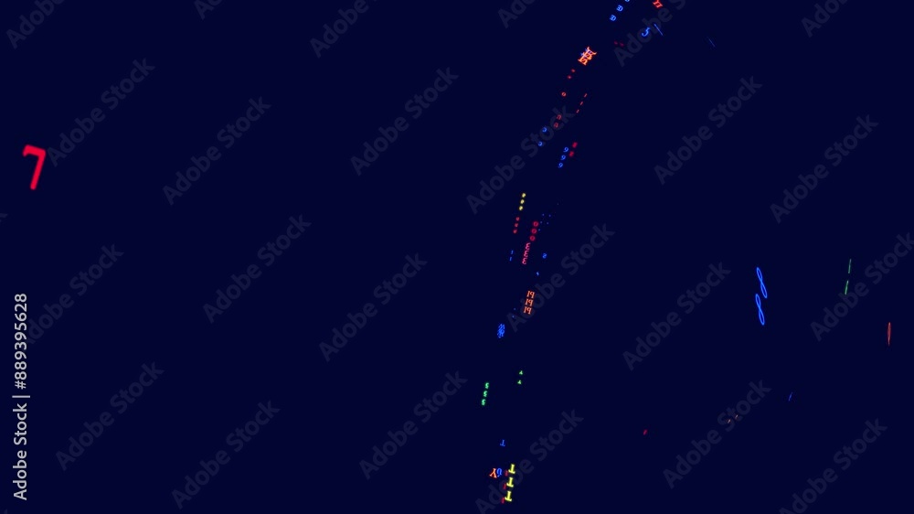 Poster symbols form whorls, information ai construction of digits. vj loop hologram abstract multicolored b