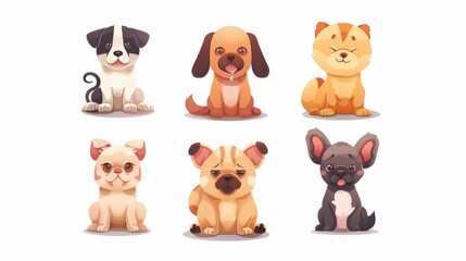 Symmetrical arrangement of 9 cartoon pet icons on a white background