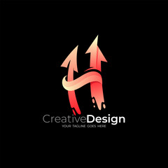 H icon and arrow design template, red color, up logos