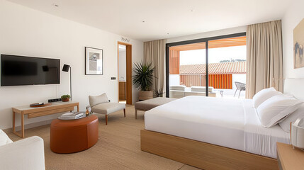 Comfortable hotel room with orange interior ornament for elegant impression