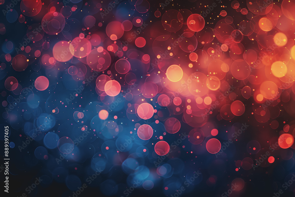Poster vibrant abstract background with a dynamic mix of red and blue bokeh lights.