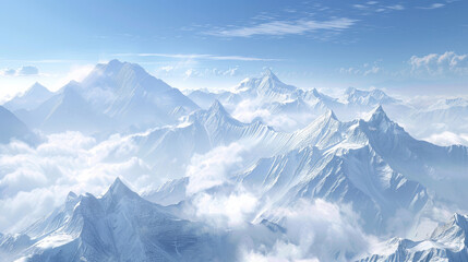 Fototapeta premium Majestic mountain range covered in snow under a vast blue sky, illustrating the beauty of nature