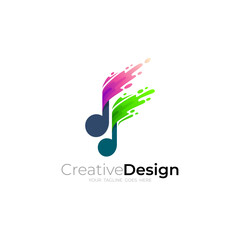 Melody logo with 3d colorful design, music icons