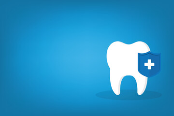 Dental Care, protection. Tooth icon and shield.	
