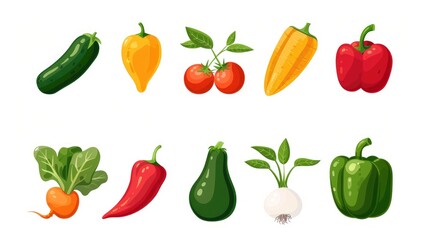 Symmetrical arrangement of 9 sleek vegetable icons on a white background