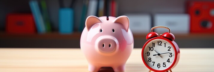 Obraz premium Managing Time and Finances in a Professional Setting - Piggy Bank and Wall Calendar Symbolism