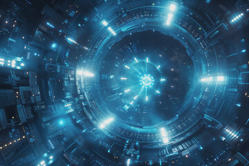 Blue and Silver light, Explore the futuristic vistas of an abstract radial technology city.