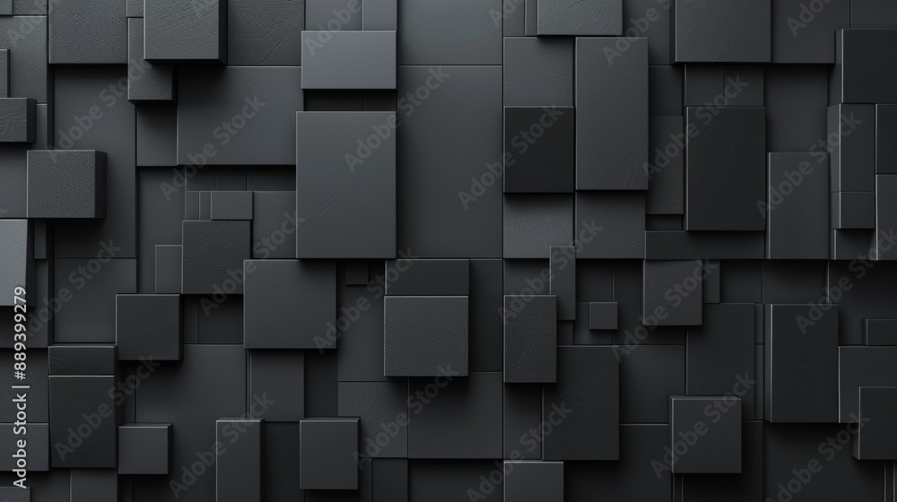 Poster abstract background with black squares. wall of cubes with a realistic appearance