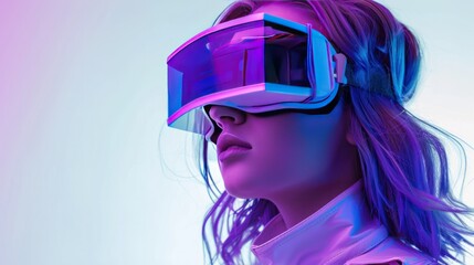 Beautiful woman with purple hair in futuristic