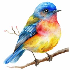 Obraz premium A colorful bird clipart, animal element, watercolor illustration, bright colors, isolated on white background