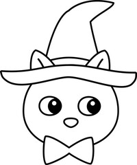 Halloween black cat head outline vector.
Isolated late Halloween cat avatar outline svg.