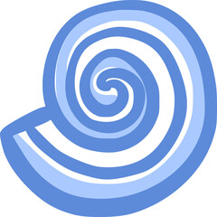 Abstract hand drawn blue seashell. Isolated simple striped snail conch. Coastal summer clipart element. Vector illustration for t-shirt, swimwear, beach bag, poster, cover, label