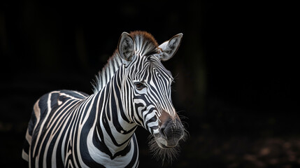 portrait of zebra with black background