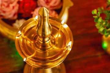 Oil Wick Brass Diya Indian Stand Decor, Deepak  for Diwali Home Decor and  Kerela Lamp