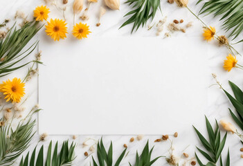 grass natural mock frame leaves flowers flat white view Top dry lay marble up poduim dais autumn gold pampas beige background flower design banner nature home leaf floral beauty
