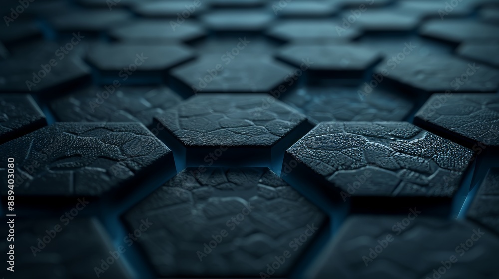 Poster This is a futuristic, high-tech background, with a hexagonal cellular structure and a hexagonal tile pattern on the wall. 3D render and wall texture.