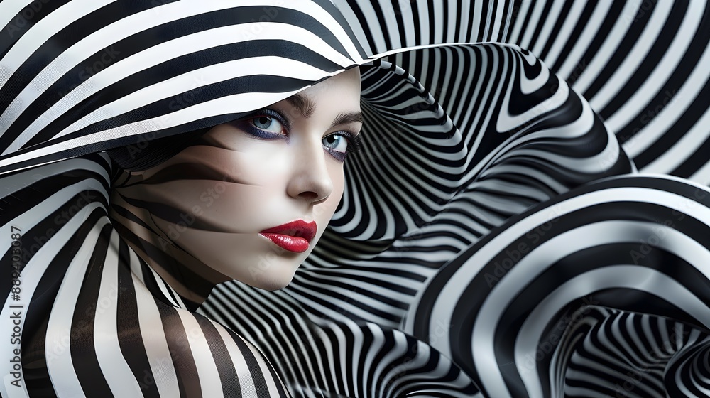 Aufkleber surreal abstract geometric patterns optical illusion captivating distorted swirling monochrome