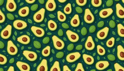 seamless pattern with leaves and avocados