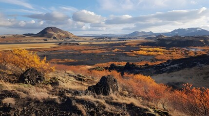 Majestic Autumn Desert Landscape with Dramatic Mountain Peaks and Vibrant Colors